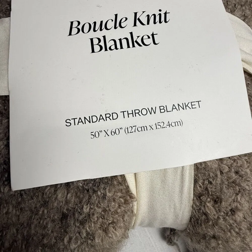 Luxe Home By Honeydew Boucle Knit Standard Throw Fringe Blanket Taupe 50”x60 New